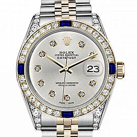 Men's Rolex 36mm Datejust Two Tone Jubilee Silver Color Diamond Dial Bezel + Lugs + Sapphire