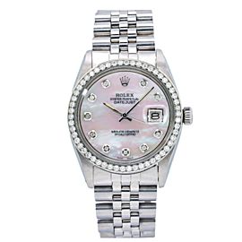 ROLEX DATEJUST 1603 36MM WHITE MOTHER OF PEARL DIAMOND DIAL WITH 1.10CT DIAMONDS
