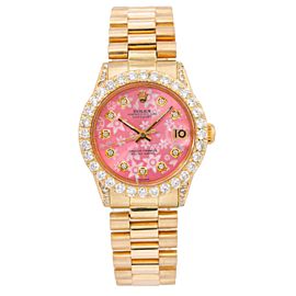 ROLEX YELLOW GOLD PRESIDENT DATEJUST 6627 31MM PINK DIAMOND DIAL DIAMOND BEZEL