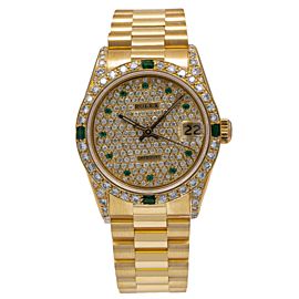 ROLEX DATEJUST PRESIDENT WATCH 68278 31MM YELLOW GOLD PAVE DIAMOND DIAL