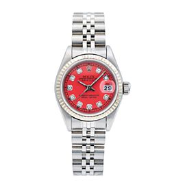ROLEX DATE JUST LADY 69240 26MM RED DIAMOND DIAL DIAMOND BEZEL JUBILEE BRACELET