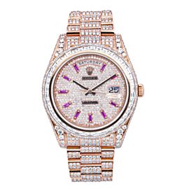 ROLEX DAY DATE II ROSE GOLD 41MM PRESIDENT WATCH 218235 WITH AFTERMARKET DIAMOND