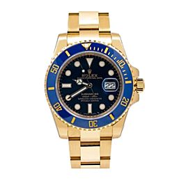 ROLEX SUBMARINER DATE WATCH 116618LB YELLOW GOLD BLUE CERAMIC 40MM