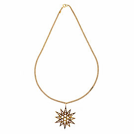 Vintage 14k Rose Gold Star Pendant Natural Cultured Pearls & Rose Cut Diamonds Necklace