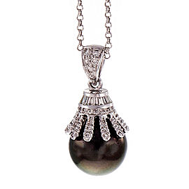18K White Gold South Sea Black Cultured Pearl 0.75ctw. Diamond Pendant Necklace
