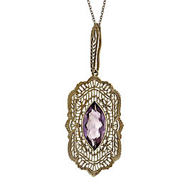 14k White Gold Pierced Filigree Amethyst 3.75ct Pendant Necklace