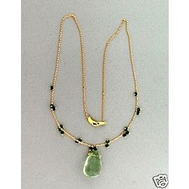 Estate Green Amethyst Turquoise Art Style 14k Yellow Gold Necklace 17 1/2 Chain