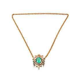 Victorian Oval Emerald Necklace 14k Gold 1860 GIA Certified 4.50ct