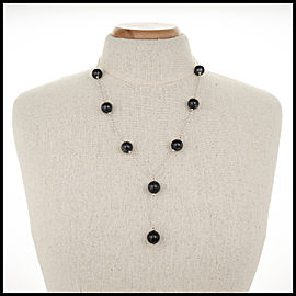 Natural Black Jadeite Jade Bead Necklace 14k White Gold GIA Certified
