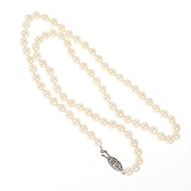 Vintage Estate 14k White Gold Japanese Akoya Cultured Pearl Necklace