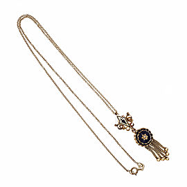 Estate 1930 Tassel Necklace Blue Enamel Natural Pearl 14k Gold