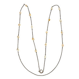Vintage 1940 Freshwater Cultured Pearl Long Chain White Gold Necklace