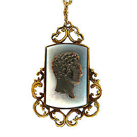 Vintage 1890s English 12k Rose Gold Carved Hardstone Cameo 27 In Dangle Necklace