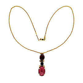 Vintage Oval Pink Tourmaline Square Onyx 14k Yellow Gold Necklace 16 In Chain