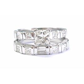 Platinum Princess & Baguette Diamond Multi Shape Wedding 2-Ring Set 1.59Ct