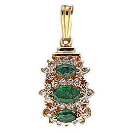 Vintage Curved 3 Marquise Emerald 14k Gold 32 Full Cut Round Diamond Pendant