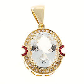 Vintage Golden Brown 17.00ct Oval Precious Topaz Diamond Ruby Pendant 14k Gold