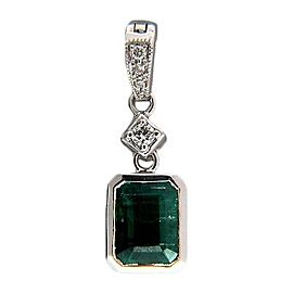 Vintage .97CT Top Gem Bright Green Emerald 14k Gold Full Cut Diamond Pendant