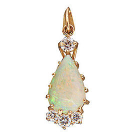 Vintage 1.50ct Fine Pear Opal 14k Yellow Gold Handmade .30ct Diamond Pendant