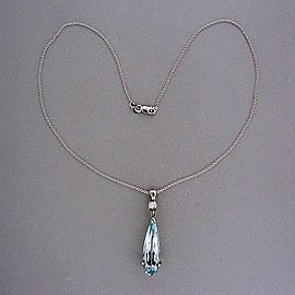 14k White Gold Vintage 12.00ct Aquamarine .23ct Diamond Pendant