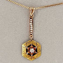 Vintage Estate Pink Gold .025ct Diamond 8 Natural Pearl 10k Retro Deco Pendant