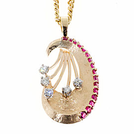14K Rose Gold with 0.40ct Ruby & Florentine 0.17ct Diamond Vintage Art Deco Pendant Necklace
