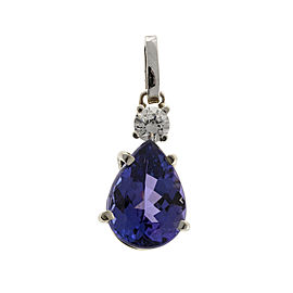 18K White Gold 3.29ct Purple Pear Tanzanite 0.16ct Diamond Pendant