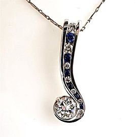 Vintage 14k White Gold Diamond and Sapphire Swirl Pendant Necklace