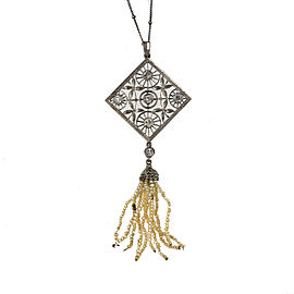 Estate Victorian Platinum .90ctw Old European Diamond and Cultured Pearl Tassel Pendant