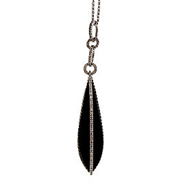 14k White Gold Black Onyx Designer Dangle Diamond Pendant Necklace