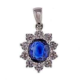 18k White Gold 1.14ct Royal Blue Sapphire Diamond Pendant
