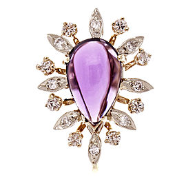 Vintage 14k Yellow Gold 1960 Amethyst Diamond Pendant