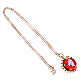 Vintage 14K Rose Gold Carnelian Diamond Pendant Necklace