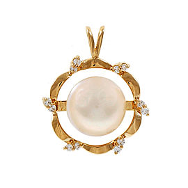 Estate Mobe Pearl Diamond Pendant 14k Yellow Gold