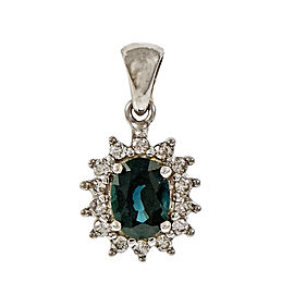 Estate Oval Sapphire Diamond Pendant 14k White Gold