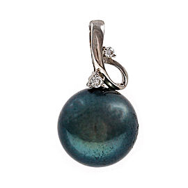 Tahitian South Sea Black Pearl Cultured Pendant 18k White Gold