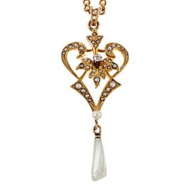Vintage 14k Yellow Gold Freshwater Cultured Pearl and Diamond Pendant
