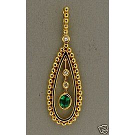 Estate Fine Bright Oval Emerald, 18k Yellow Gold and Diamond Pendant