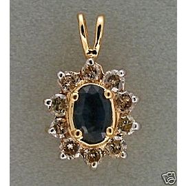 Estate Classic Blue Oval Sapphire & Bright White Full Cut Round Diamond Pendant