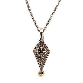 Estate Art Deco Platiunum Filigree Natural Akoya Pearl Diamond Pendant Chain