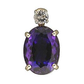 Vintage 8.75ct Fine Oval Deep Red Purple Amethyst Round Diamond 14k Gold Pendant