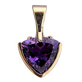 Vintage Top Gem 12 X 12mm Bezel Set Triangle Amethyst 14k Gold Pendant Chain