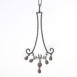 14k White Gold Art Deco Style Long Pave Diamond .55ctw Dangle Pendant