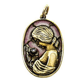 Enamel Pendant Circa 1940 14k Yellow Gold Diamond