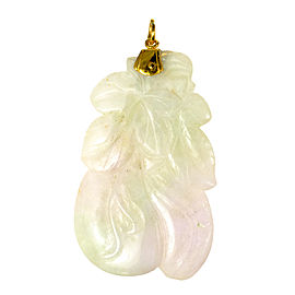 Natural Jadeite Jade Carved Pendant Green & Light Purple 22k Gold GIA Certified