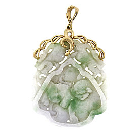 Jadeite Jade Pendant Vintage 1950 Carved Green Purple Large Size 14k Gold