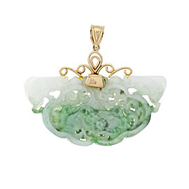 Natural Jadeite Jade Carved Pendant 14k Gold GIA Certified