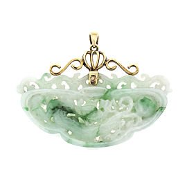 Natural Carved Jadeite Jade Pendant Blended Green Color 14k GIA