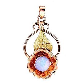 Vintage Retro 14k Pink Green Gold Flower Pendant Blue Green Opal