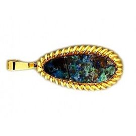 PS Unique Hand Made 18k Yellow Gold Boulder Pear Shape Opal 14k Enhancer Pendant